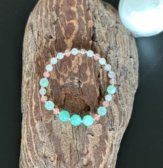 Turquoise Rainbow Jade, Cherry Quartz and White Jade w/ Sterling Silver Accents