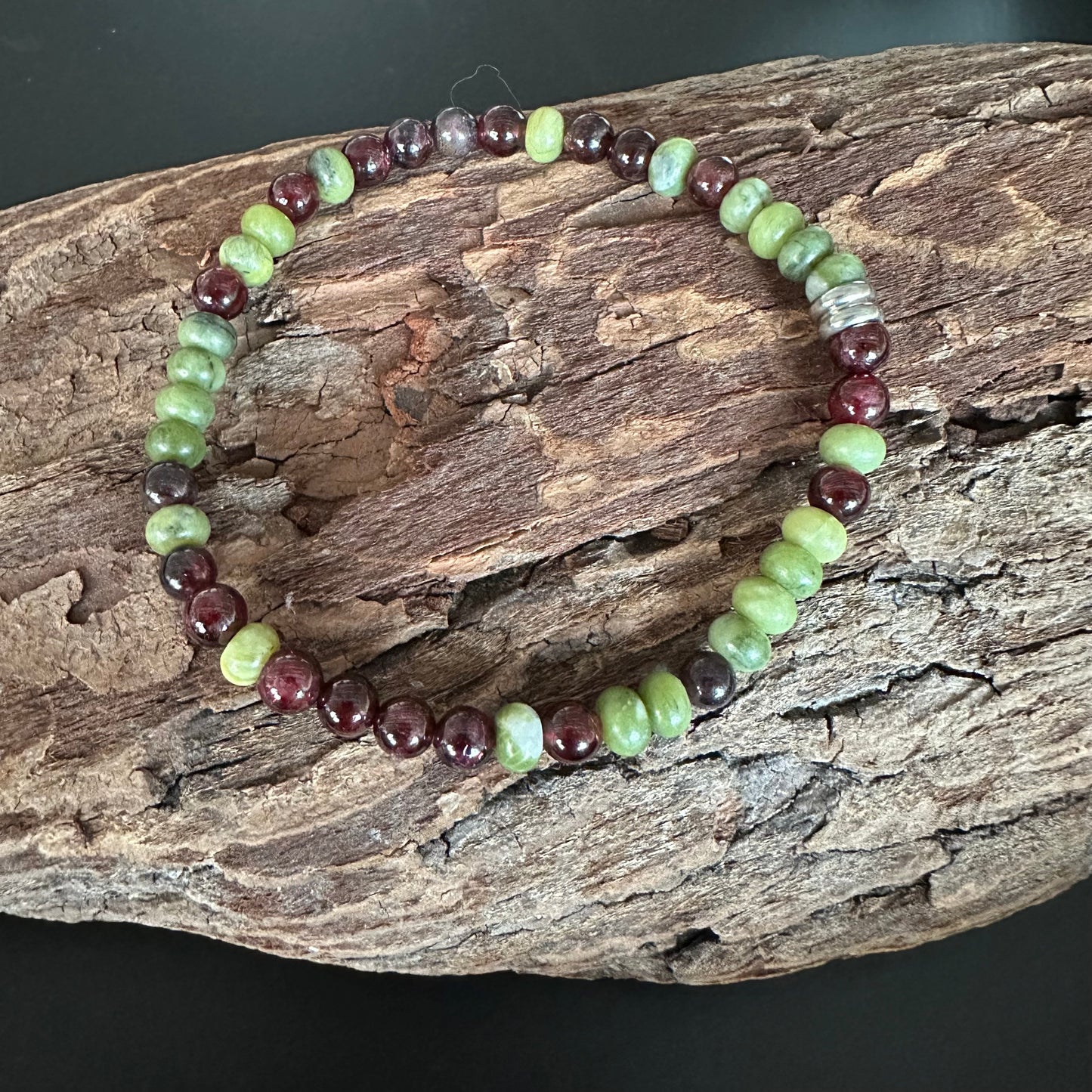 Garnet and Nepherite Jade with Stainless Steel Accents