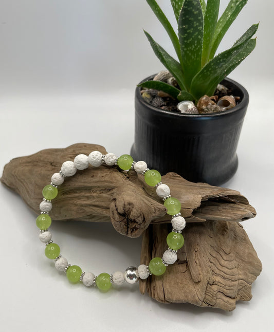Light Green Jade & White Lava w/ Sterling Silver Accents